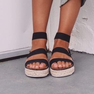 Black Two Strap Espadrille Sandals
